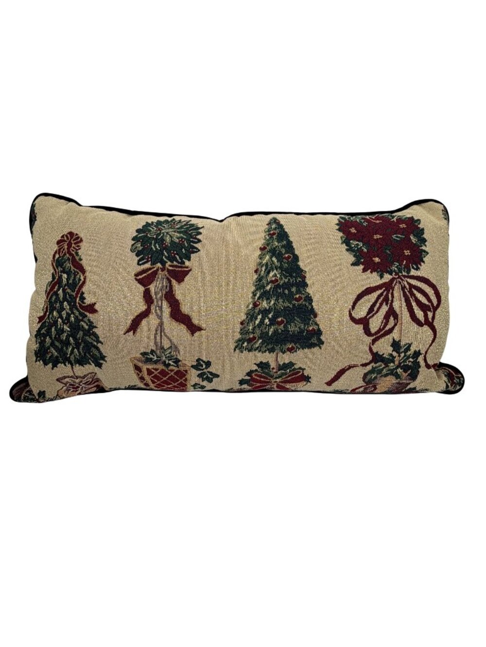 Christmas Topiary Tapestry Lumbar Pillow Velvet Backing Holiday Decor